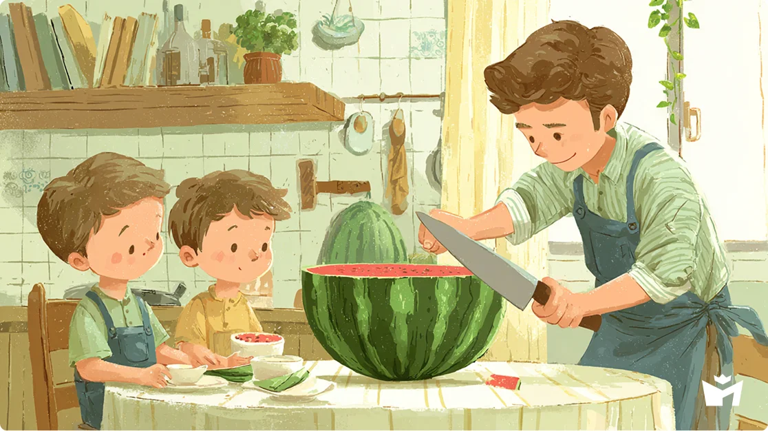 Англичанин Павля. Папа режет арбуз