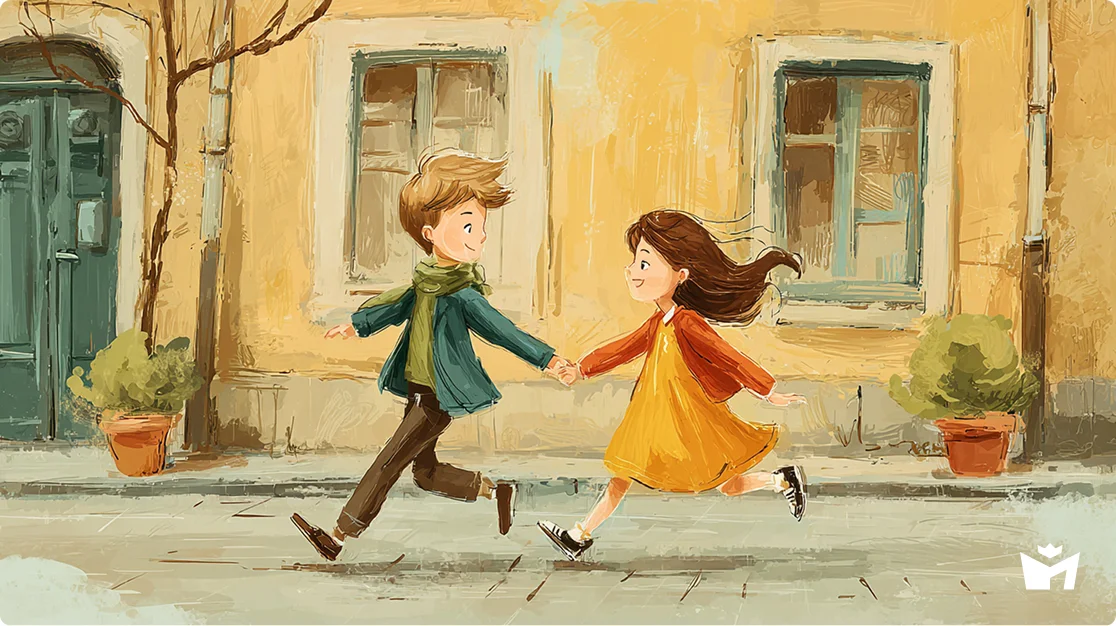 Красный шарик в синем небе. Дети идут на базар