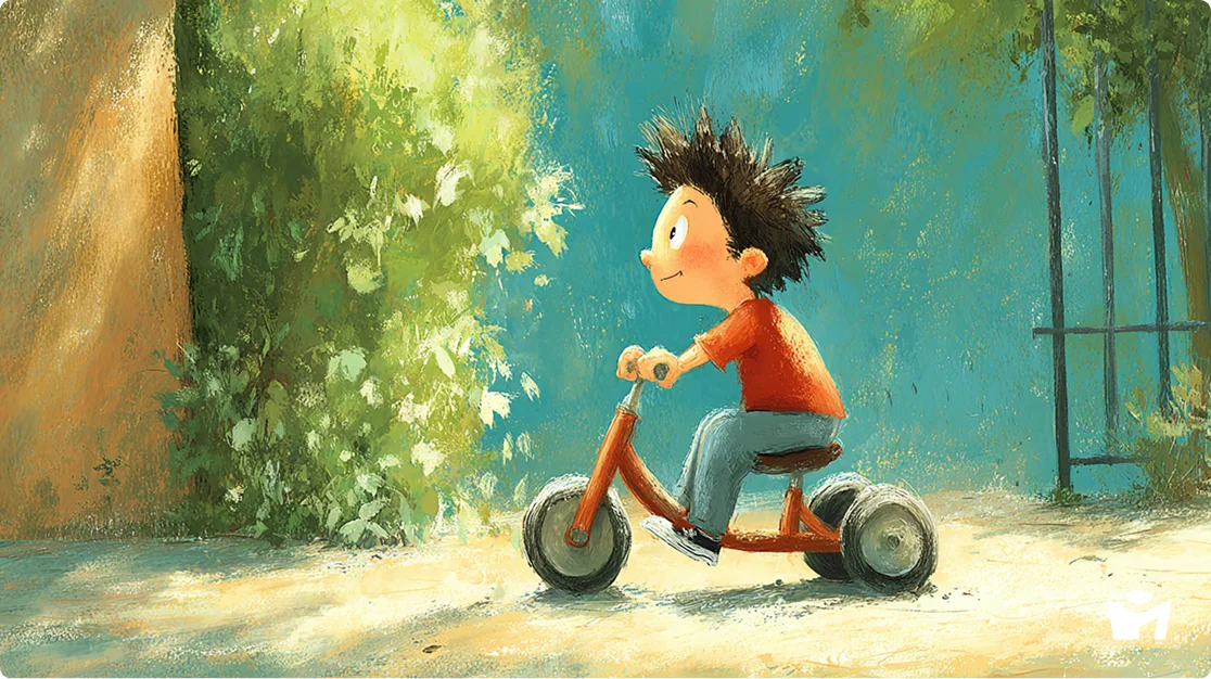 Мотогонки по отвесной стене. Мальчик учится кататься на велосипеде