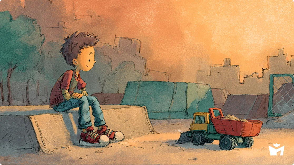 Он живой и светится. Денис ждет маму во дворе