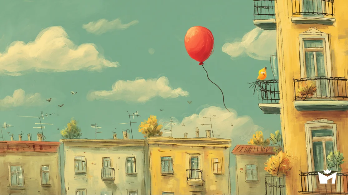 Красный шарик в синем небе. Шарик улетел