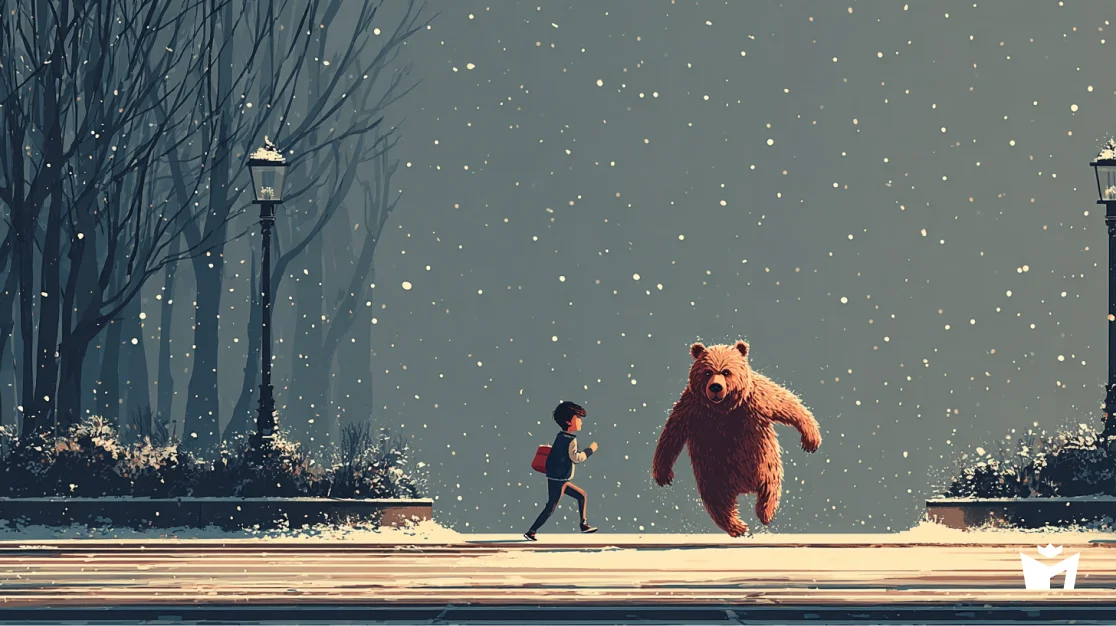 Мой знакомый медведь. Медведь убегает от мальчика