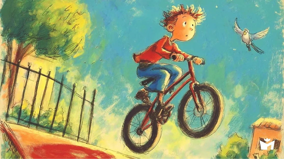 Мотогонки по отвесной стене. Мальчик едет на двухнолесном велосипеде